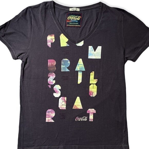 BRAZIL Coca-Cola Short Sleeve Graphic Brazil Fit V-Neck Gray T Women’s M - Picture 1 of 7